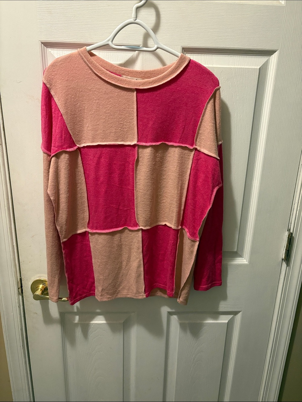 Haptics blush and bright pink colorblock long sleeve brushed top